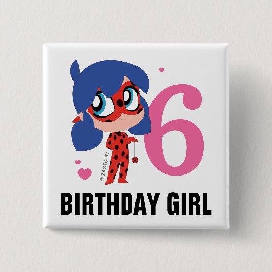 Miraculeus lieveheersbeestje Chibi Verjaardagsmeis Vierkante Button 5,1 Cm (Voorkant)