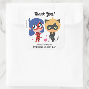 Miraculous Ladybug & Cat Noir Birthday Bedankt Vierkante Sticker