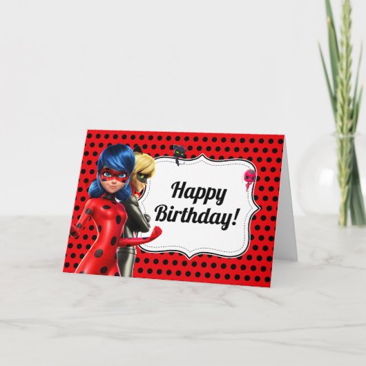 Miraculous Ladybug & Cat Noir Birthday Kaart (Voorkant)