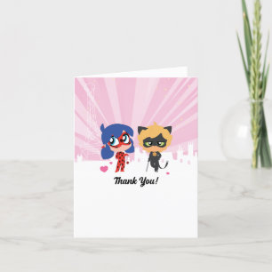 Miraculous Ladybug & Cat Noir Chibi Verjaardag Bedankkaart