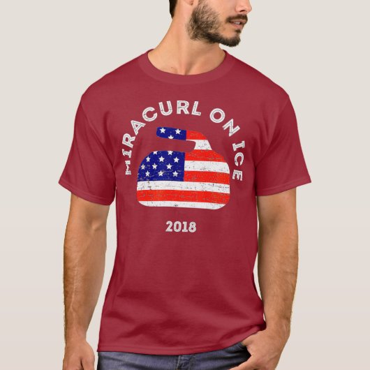Miracurl op Ice 2018 Amerikaanse vlag Curling Ston T-shirt (Voorkant)