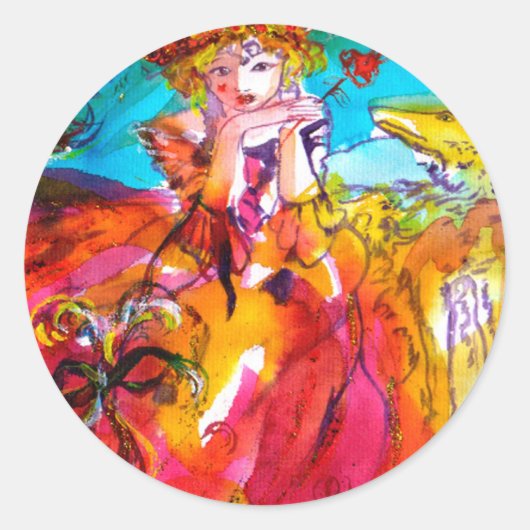 MIRANDOLINA, roze, fuchsia yellow Ronde Sticker (Voorkant)