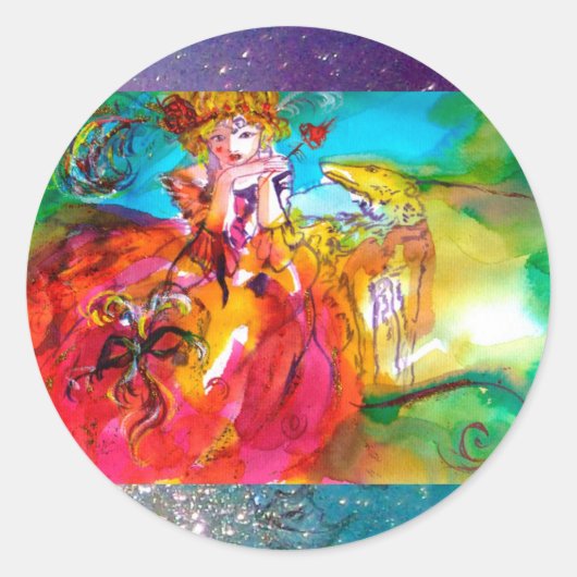 MIRANDOLINA, roze, fuchsia yellow Ronde Sticker (Voorkant)