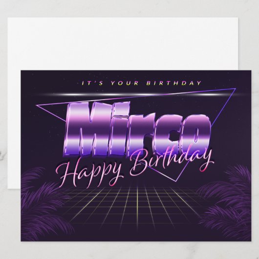 Mirco Nom Prénom lila retro Carte Anniversaire (Devant / Derrière)