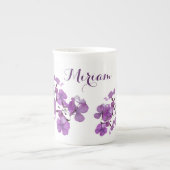 Miriam naam monogram paarse bloemen Porselein Kop (Voorkant)