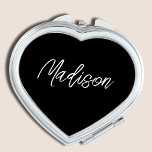 Miroir Compact Coeur de script noir<br><div class="desc">Noir Script personnalisé Nom Compact Miroir.</div>