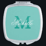 Miroir compact maquillage monogramme de nom person<br><div class="desc">Miroir compact maquillage monogramme de nom personnalisé. Miroir compact carré personnalisé avec typographie de script élégante et lettre initiale de nom de monogramme vintage. Idée cadeau mignonne pour les femmes et les filles ados. Fait également une faveur de mariage élégante pour la mariée, demoiselle d'honneur, les invités, etc. Couleur arrière...</div>