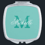 Miroir compact maquillage monogramme de nom person<br><div class="desc">Miroir compact maquillage monogramme de nom personnalisé. Miroir compact carré personnalisé avec typographie de script élégante et lettre initiale de nom de monogramme vintage. Idée cadeau mignonne pour les femmes et les filles ados. Fait également une faveur de mariage élégante pour la mariée, demoiselle d'honneur, domestique, invités etc. Couleur arrière...</div>
