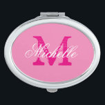 Miroir compact ovale personnalisé de monogramme<br><div class="desc">Miroir nommé personnalisé de contrat de maquillage de monogramme. Miroir compact ovale fait sur commande avec la typographie élégante de manuscrit et la lettre initiale de nom de monogramme de cru. Idée girly mignonne de cadeau pour des femmes et des filles d'ado. Fait également une faveur élégante de mariage pour...</div>