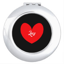 Miroir Compact Personnalisé au Nom Cœur Rouge