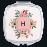 Miroir De Poche Bouquet de fleurs monogrammé<br><div class="desc">Beau bouquet floral monogramme</div>