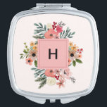 Miroir De Poche Bouquet de fleurs monogrammé<br><div class="desc">Beau bouquet floral monogramme</div>