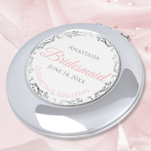 Miroir De Poche Bridesmaid Cadeau Compact Miroir rose argent