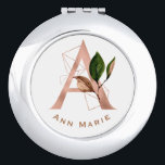 Miroir De Poche Élégante Rose Gold Floral Monogram fête nuptiale<br><div class="desc">La lettre A - un magnifique monogramme initial en or rose orné d'un motif exquis aux formes géométriques et florales. Idéal cadeau et conservation de l'idée pour votre femme de chambre préférée. Customisez facilement le nom de votre choix.</div>