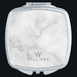 Miroir De Poche Marbre blanc avec monogramme et nom personnalisés<br><div class="desc">Marbre blanc avec Monogramme personnalisé et Nom Giftcaractérisé monogramme et nom en gris moderne sans serif style police sur arrière - plan en marbre blanc.

Parfait comme cadeau d'honneur,  cadeau de fête de la mère,  cadeau de vacances,  cadeau de réunion de famille et cadeau pour toutes les occasions spéciales.</div>