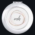 Miroir De Poche Monogramme Abstrait rose Gold<br><div class="desc">Un miroir compact et personnalisé chic est doté d'un arrière - plan blanc avec vos initiales ou monogrammes dans un script de calligraphie moderne,  entouré d'un élément cercle abstrait en feuille d'or faux rose.</div>