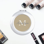 Miroir De Poche Monogramme de servante Mariage stylisée kaki<br><div class="desc">Un miroir compact personnalisé pour votre femme de chambre ou femme d'honneur mariage qui a son nom et son initiale stylisés sur un arrière - plan de couleur kaki tendance. Modifier pour remplacer l'initiale et le nom. Sélectionnez votre style de miroir compact.</div>