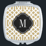 Miroir De Poche Monogramme de Trellis noir et or<br><div class="desc">Le élégant miroir compact de voyage moderne dispose d'un motif de treillis de preppy mignon. Personnalisez-le avec votre monogramme ou tout autre texte personnalisé dans un cadre chic en quadrfoil. Cliquez sur Customiser pour ajouter votre propre texte et vos propres images ou modifier les polices et les couleurs de texte...</div>