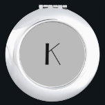 Miroir De Poche Monogramme initial Élégant minimaliste gris noir<br><div class="desc">Un cadeau pour elle. Un miroir compact initial monogrammé qui est élégant dans sa simplicité. Argent,  ou plaque d'argent,  Gris et Noir. Modifiez l'initiale pour personnaliser pour votre destinataire.</div>