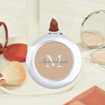 Miroir De Poche Monogramme Mariage stylisé beige<br><div class="desc">Un miroir compact et personnalisé pour votre femme de chambre ou femme d'honneur mariage qui a son initiale et son nom stylisé sur un arrière - plan de couleur beige tendance. Modifier pour remplacer l'initiale et le nom. Sélectionnez votre style de miroir compact.</div>