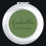 Miroir De Poche Olive Green Fleur personnalisée fille<br><div class="desc">Créez un miroir compact personnalisé pour toutes les personnes spéciales de votre mariage. Le nom et le titre peuvent être customisés pour correspondre à vos besoins/votre libellé exact.</div>