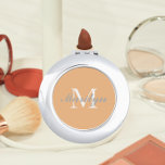 Miroir De Poche Peach Bridesmaid Initial and Name<br><div class="desc">Un miroir compact personnalisé pour votre femme de chambre ou femme d'honneur mariage qui a son nom et son initiale sur un arrière - plan de couleur pêche tendance. Modifier pour remplacer l'initiale et le nom. Sélectionnez votre style de miroir compact.</div>