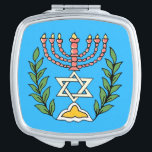 Miroir De Poche Persian Magen David Menorah<br><div class="desc">Cette image a été adaptée à partir d'un carrelage juif perse antique et présente une menorah avec un Magen David (Étoile de David) encadré de branches d'olivier. Les imperfections de l'image originale peinte à la main ont été conservées.</div>
