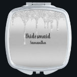 Miroir De Poche Personnalisez les Parties scintillant Drift Silver<br><div class="desc">Parties scintillant de goutte Silver Bridesmaid Miror Compact,  cadeau pour Bridesmaid. Personnalisez-le avec son nom et son titre.</div>