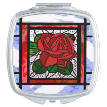 Rouge Rose Art Déco Vitrail Compact Miroir