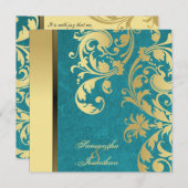 Miroitement turquoise d'or de faire-part de (Devant / Derrière)