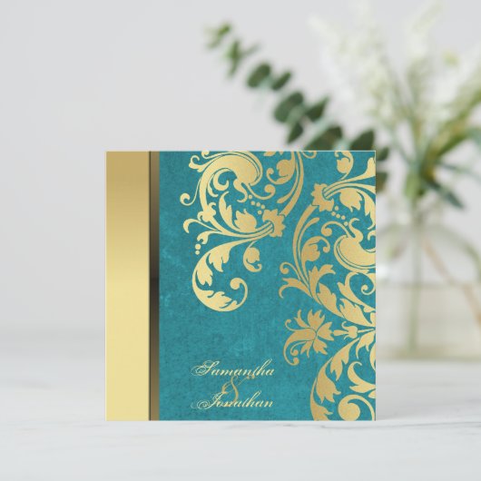 Miroitement turquoise d'or de faire-part de (Debout devant)