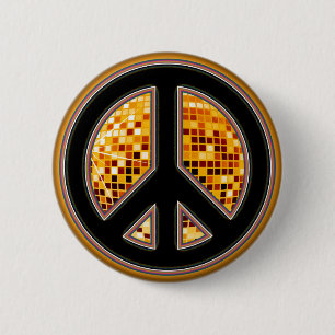 MIRROR BALL PEACE SIGN RONDE BUTTON 5,7 CM