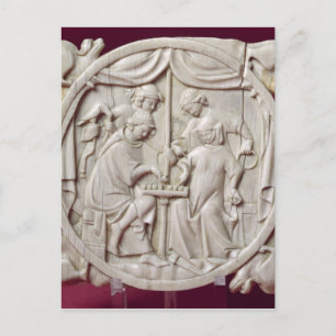 Mirror hoesje die een schaakspel weergeeft, c.1300 briefkaart