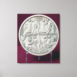 Mirror-hoesje met courante scènes, c.1320-30 canvas afdruk