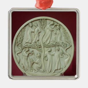 Mirror-hoesje met courante scènes, c.1320-30 metalen ornament