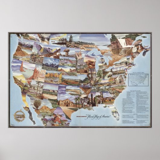 "Mirror Map of America" - Landmarks van Natuur Poster (Voorkant)