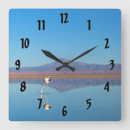 Mirrored Flamingo Vierkante Klok