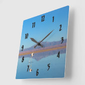 Mirrored Flamingo Vierkante Klok (Hoek)