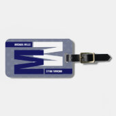 Mirrored Monogram (initiaal & naam) Blauw Bagagelabel (Voorkant horizontaal)