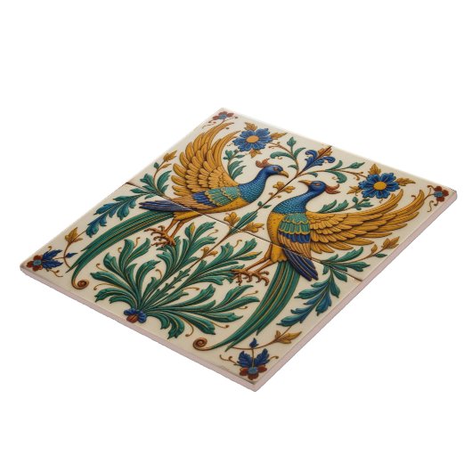 Mirrored Peacocks Coaster Ceramic Tile Tegeltje (Zijkant)