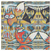 Mirrored Red Foxes en Hearts Pattern Stof (Close Up)