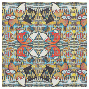 Mirrored Red Foxes en Hearts Pattern Stof