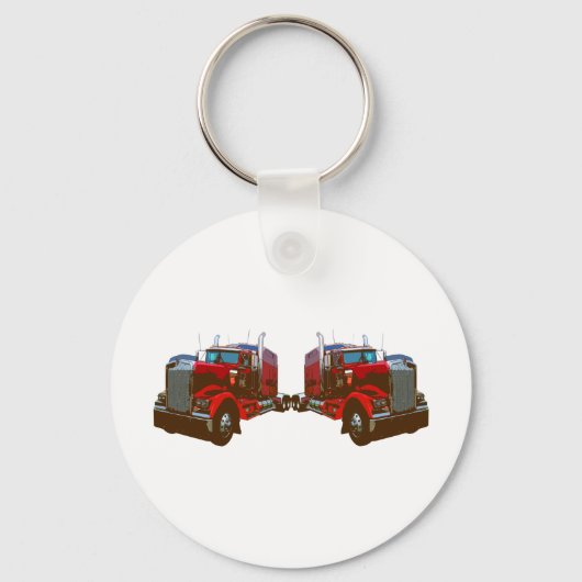 Mirrored Red Semi Truck Sleutelhanger (Voorkant)