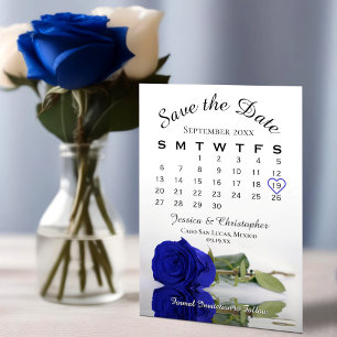Mirrored Royal Blue Roos Elegant Wedding Calendar Save The Date