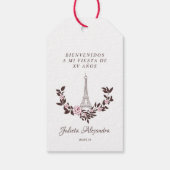 Mis Quince años Diseño Floral Torre Eiffel Cadeaulabel (Achterkant)