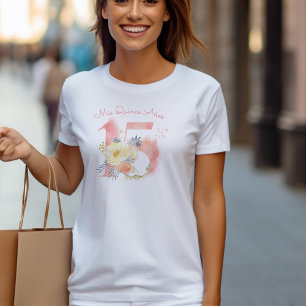Mis Quince Anos  Floral Custom 15th Birthday T-shirt