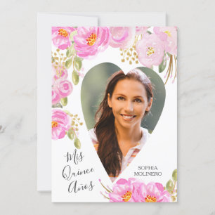 Mis Quince Anos Foto roze Gold Floral Quinceanera Kaart