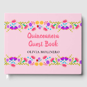 Mis Quince Anos Mexicaans Bloemen Roze Quinceanera Gastenboek