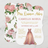 Mis Quince Anos Pink Gold Invitation Anniversaire (Devant / Derrière)