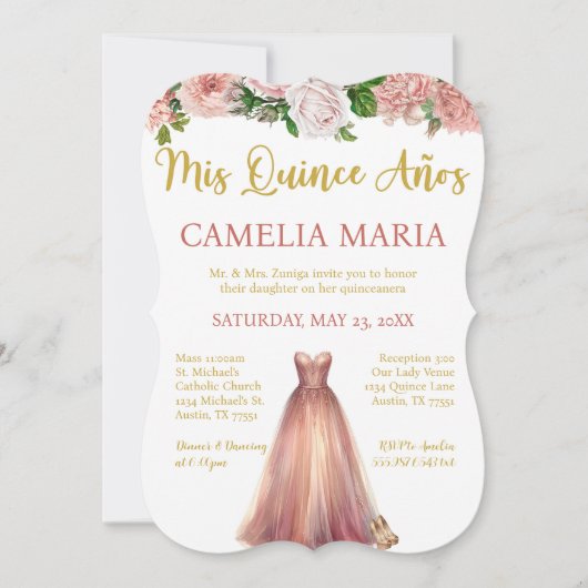 Mis Quince Anos Pink Gold Invitation Anniversaire (Devant)